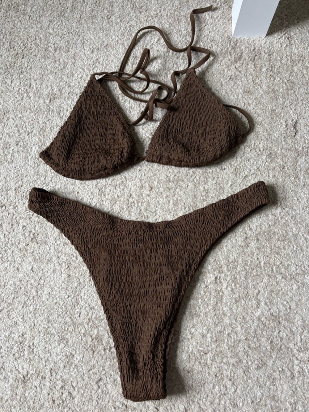 Princess Polly Brown Blanca Smocked Triangle Bikini Set Size Medium Large